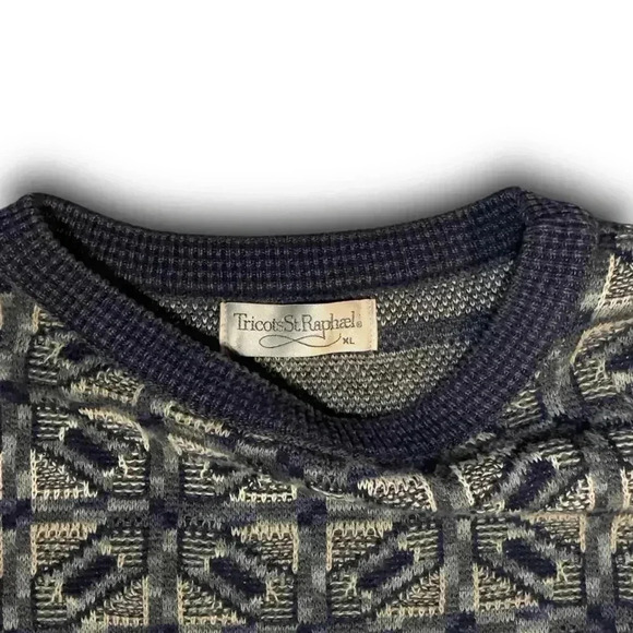 Vintage Tricots St. Raphael Abstract Print XL Geometric Pullover Sweater USA 90s - Picture 7 of 7